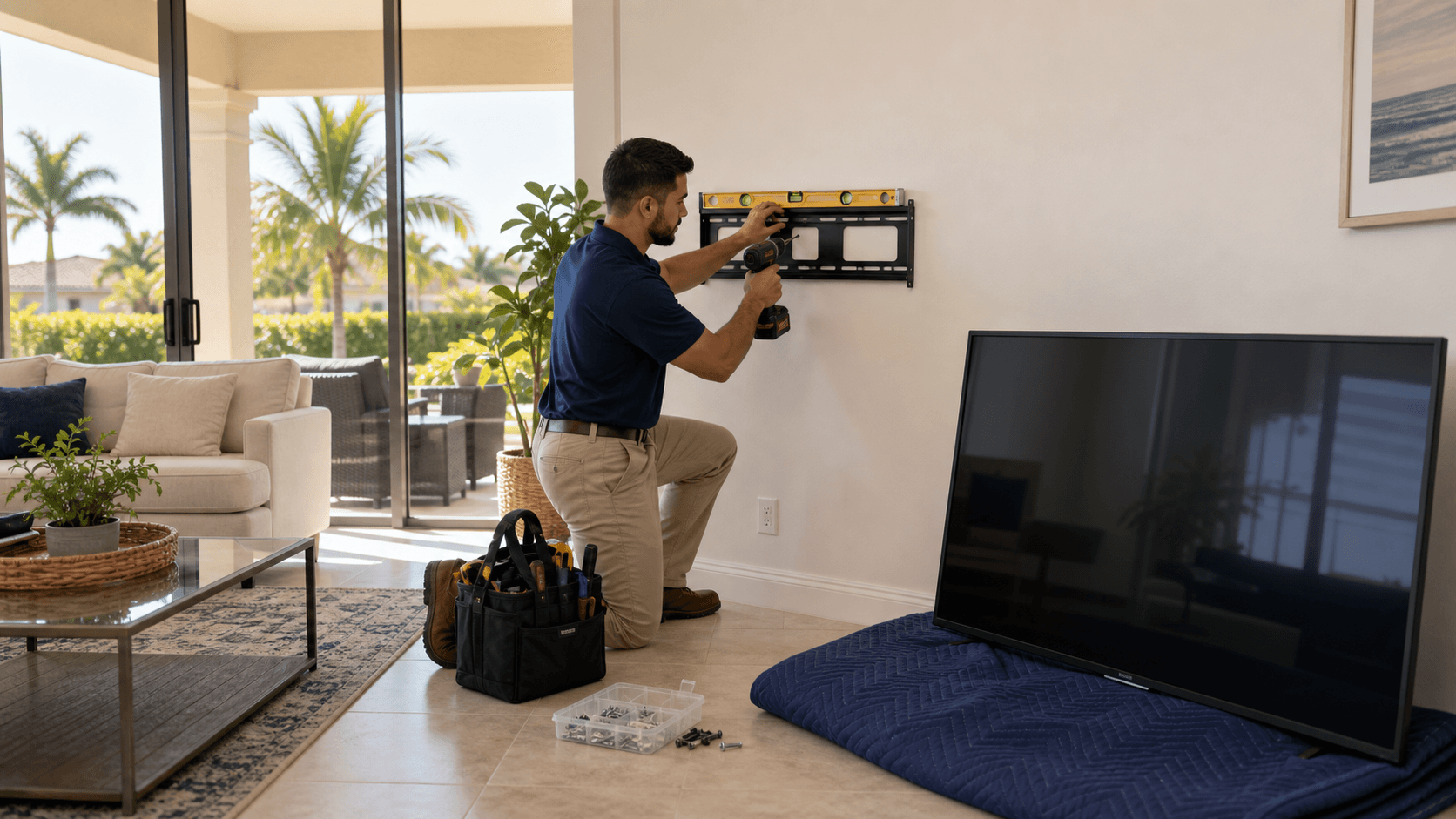 Mounting a TV with a Florida lanai view